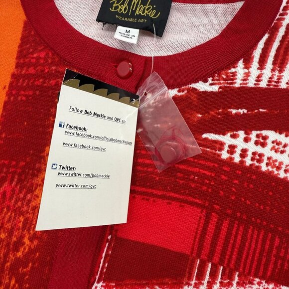 Bob Mackie Wearable Art Cardigan Sweater Abstract Print Red Bold Size M NWT - Picture 7 of 12